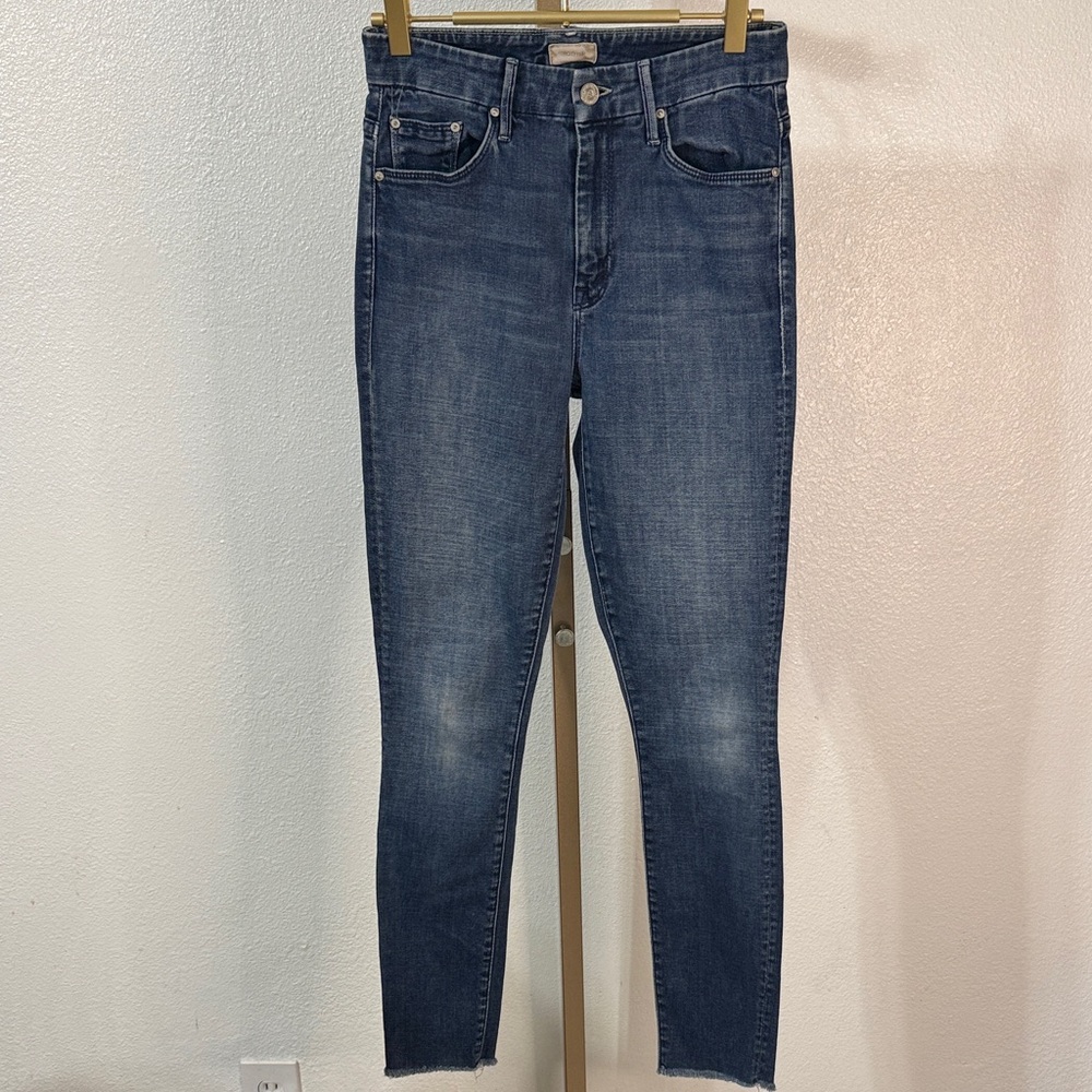 MOTHER High-Rise Skinny Jeans in Dark Blue Wash